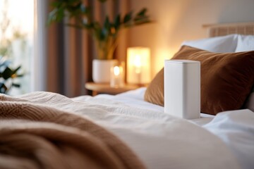 Obraz premium A beautifully arranged cozy bedroom featuring soft lighting and stylish decor, creating a warm and inviting atmosphere perfect for relaxation and restful nights.