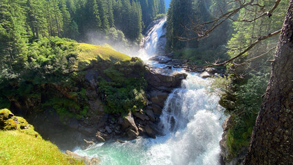 Krimml Waterfalls in the High Tauern National Park. Austrian Alps, Europe. 