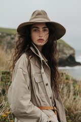 A fashion editorial showcasing models wearing contemporary vegan clothing, with a focus on sustainability and ethical production, set against a natural landscape.