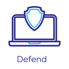 Defend Icon – Shield and Laptop Representing System Defense