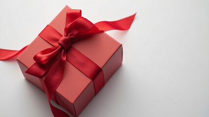 Red Gift Box with Satin Ribbon Bow Studio Shot