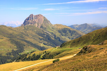 Beautiful nature on the Wildkogel mountain with a view of the Rettenstein mountain.