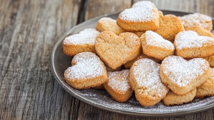 Delicious freshly baked heart-shaped cookies on a rustic wooden surface perfect for sharing love and joy