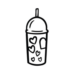 Boba Tea or Bubble Tea Icon  Hand Drawn Black and White Thick Lines SVG