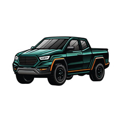 Generate a detailed vector drawing of a modern electric pickup truck. © arisadobe