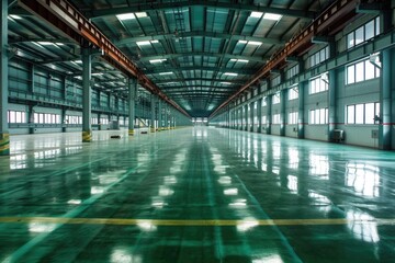 Fototapeta premium Industrial-Style Green Epoxy Flooring in a Spacious Company Hall