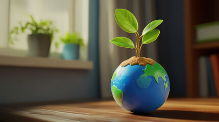 Um globo com uma planta crescendo dentro dele, adequado para uso em ambientes educacionais ou ambientais. Crescendo. Illustration
