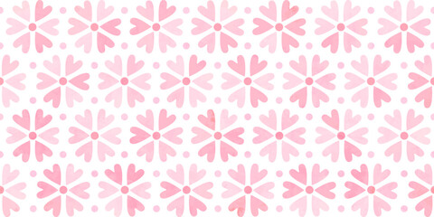 Fototapeta premium Flowers seamless print. Cute red spring background. Hearts petals pattern for Valentine's day, girly wrapping paper, decor, textile