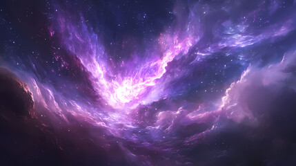 Naklejka premium Vibrant purple and white fireworks exploding in night sky. Crescendo. Illustration