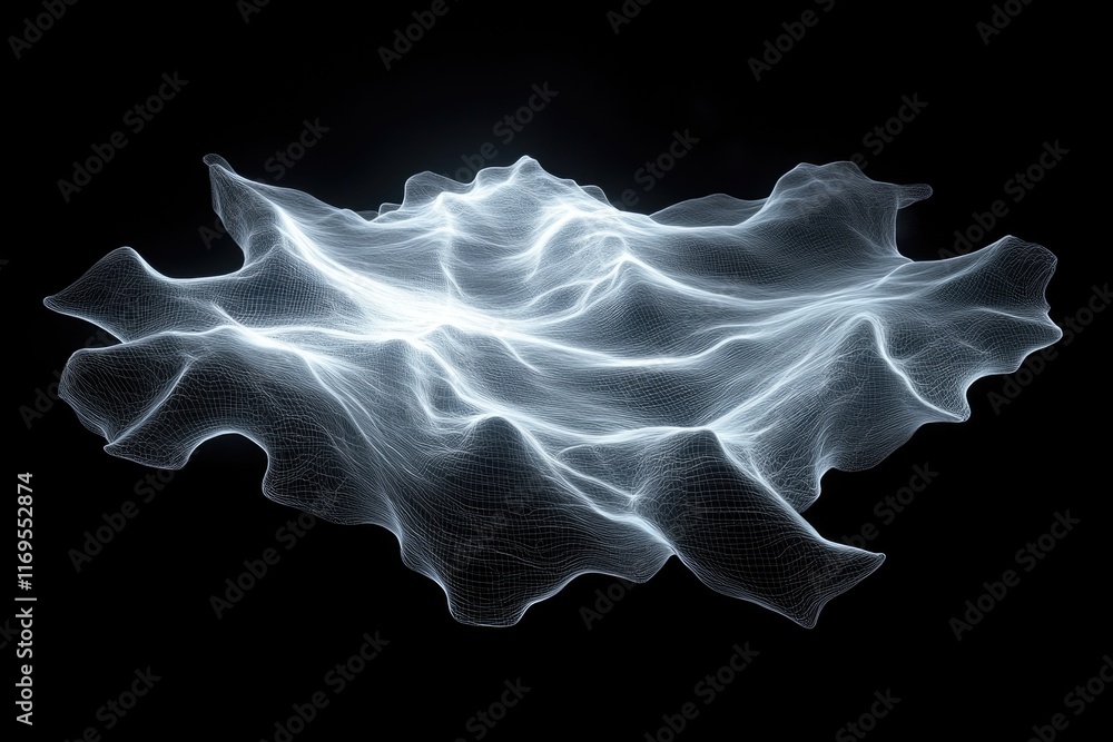 Aufkleber abstract 3d rendering of a glowing, wireframe landscape resembling a digital nebula or ethereal terr