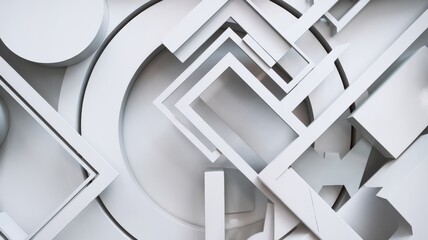 Fototapeta premium Close-up of white abstract geometric shapes with overlapping design
