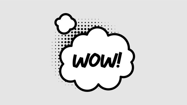 Comic speech bubbles with halftone shadows in pop art style graphic animation. Alpha channel. Transparent background motion design. 4K resolution