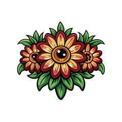 Fototapeta premium Generate an illustration of a garden where the flowers have eyes at the center, with vibrant colors and a whimsical style.
