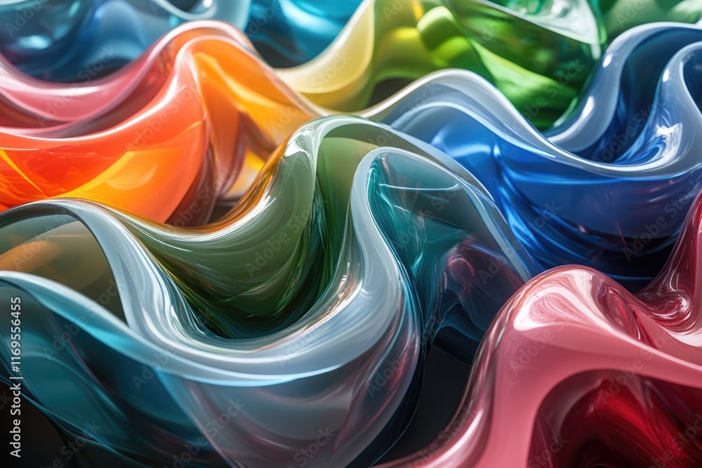 Aufkleber abstract image of colorful, wavy, glossy glass forms creating a vibrant and dynamic composition.