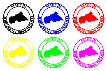 Made in Central African Republic - rubber stamp - vector, Central African Republic map pattern - black, blue, green, yellow, purple and red