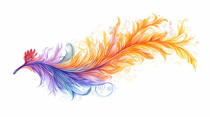 Obraz premium Feather swirls coloring filigree vibrant color arabic calligraphy flaming leaves muffled colors chicken feathers crescendo depicting flower. Crescendo. Illustration