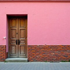 Weathered Pink Wall with Rusty Bricks and Old Doors , #abandoned, #industrial , #architectural
