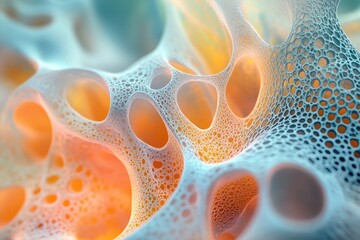 Abstract image depicting a porous, interconnected network resembling a cellular structure or foam.