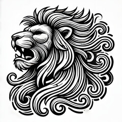 Fototapeta premium mandala lion design tattoo Outline vector logo illustration t-shirt design, isolated on white background.
