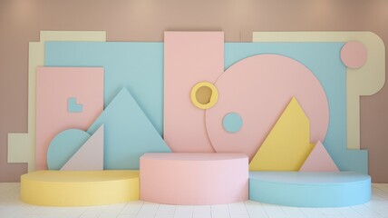 Abstract pastel-colored geometric podium and wall background