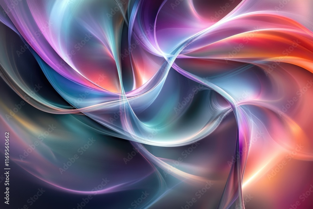 Poster abstract artwork with swirling, luminous, colorful lines creating a dynamic and vibrant visual exper