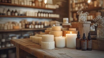 Candle-making setup with wax and oils.