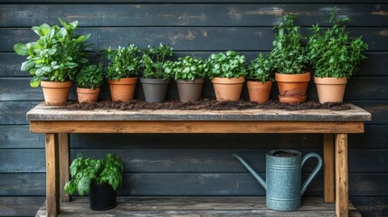 Fototapeta premium A gardener’s potting bench with plants.