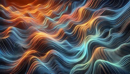Obraz premium Abstract flowing silk-like textures in holographic gradients with glowing edges rippling gently across the surface, created using generative AI for banners.