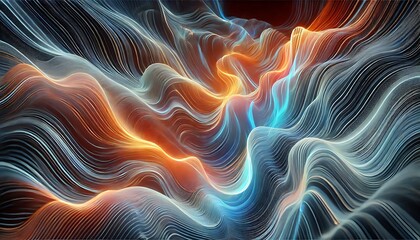 Fototapeta premium Abstract flowing silk-like textures in holographic gradients with glowing edges rippling gently across the surface, created using generative AI for banners.