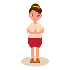 Fototapeta premium Flat Vector Illustration of Sawasdee, Kids in Traditional Clothing. Item 2