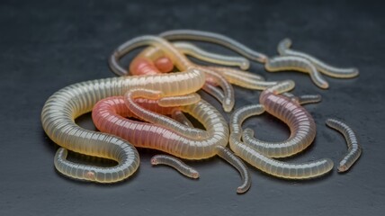 Fototapeta premium Close-up of Caenorhabditis elegans, a transparent nematode worm on dark surface
