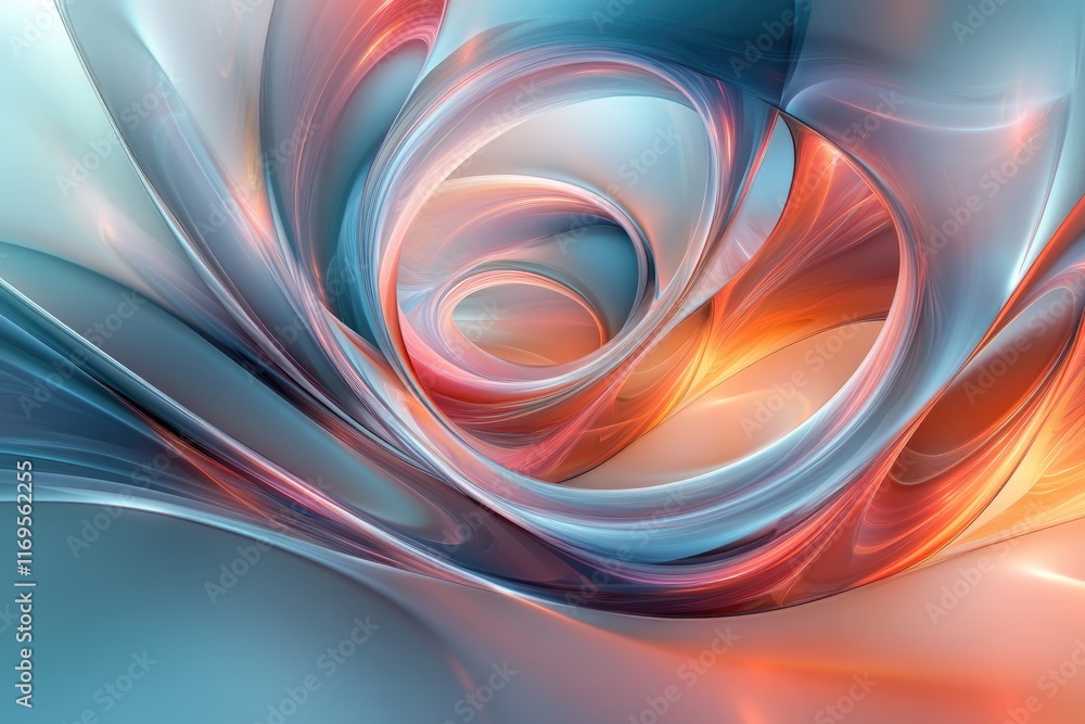 Poster abstract swirling forms in teal, orange, and peach create a mesmerizing, dynamic visual experience.