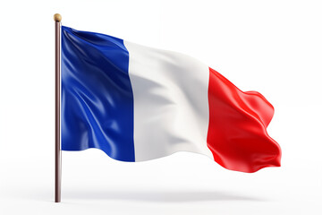 French Flag on White Background &ndash; High-Quality Image of the Iconic Blue, White, and Red Tricolor Flag, Perfect for National Celebrations, Patriotic Themes, Educational Projects, Graphic Design.