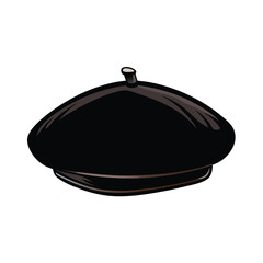 Generate a vector illustration of a realistic black beret made of wool.
