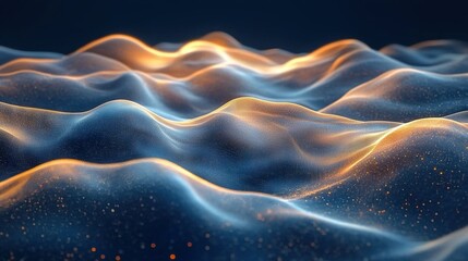 Obraz premium a mountain range, waves, stars in the foreground, and a blue sky in the background