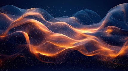 An orange-blue flame wave image on a black background with starry skies and shimmering effects