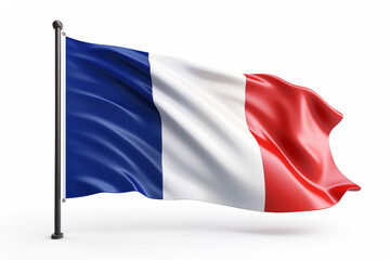 French Flag on White Background &ndash; High-Quality Image of the Iconic Blue, White, and Red Tricolor Flag, Perfect for National Celebrations, Patriotic Themes, Educational Projects, Graphic Design.