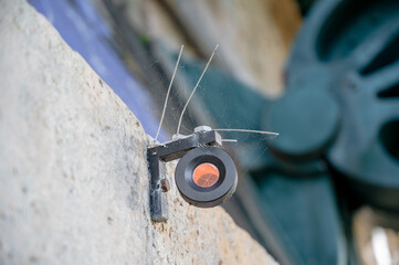 Monitoring prisms on a bridge construction in Paris. Versatile survey prisms used with AMTS to monitor displacements and deformations of structures.  Accurate angle measurements for various surveying 
