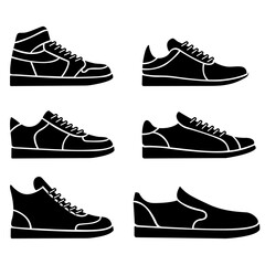 Set collection casual sport shoes vector design.  Black silhouettes, shoes.