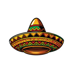 A realistic sombrero hat intricately woven with vibrant patterns and colors.