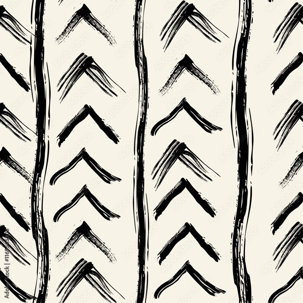 Leinwandbilder arrows and lines alternate. vector repeating pattern of black arrows drawn with a brush or ink.