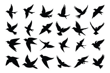 Set of flying birds silhouette vector illustration