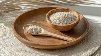 White Quinoa on Wooden Tray: Healthy Eating, Natural Food Photography