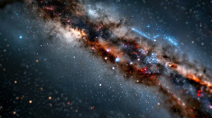   A vibrant close-up of a massive, multi-colored object amidst a celestial sky brimming with multitudes of glistening stars