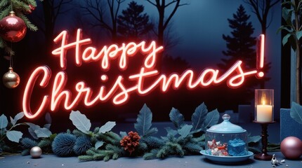 Merry Christmas Neon Handwritten Greeting
