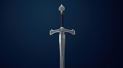 Close-up of a Celtic Sword on a Dark Blue Background