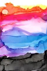 Selbstklebende Fototapeten Farben Im Wasser Smoke flow Art alcohol Ink, watercolor hand drawn painting cloud blot. Abstract rainbow stain paper background.  © Liliia