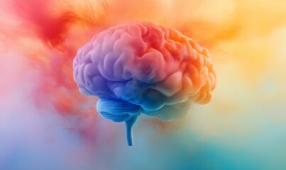 Colorful brain, vibrant background, abstract concept.