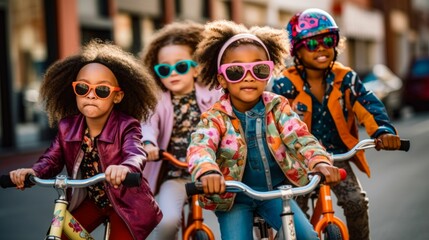 Young Cyclists Sporting Colorful Sunglasses. Generative ai