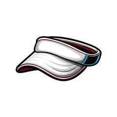 A white tennis visor with red and blue detailing.